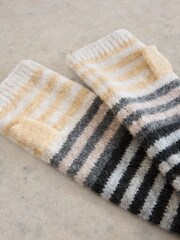 White Stuff Natural Striped Arm Warmer Gloves - Image 3 of 3