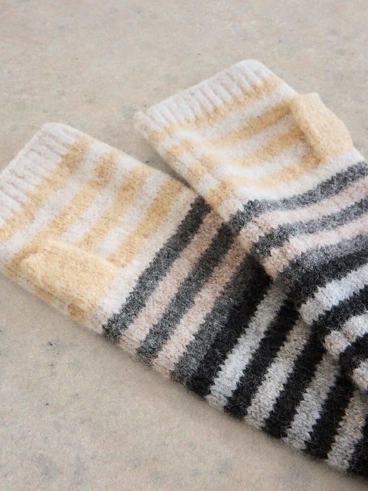 White Stuff Natural Striped Arm Warmer Gloves - Image 3 of 3 White Stuff Natural Striped Arm Warmer Gloves - Image 3 of 3
