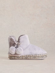 White Stuff Grey Faux Fur Bootie Slippers - Image 1 of 4