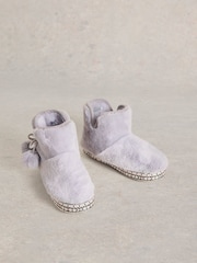 White Stuff Grey Faux Fur Bootie Slippers - Image 2 of 4