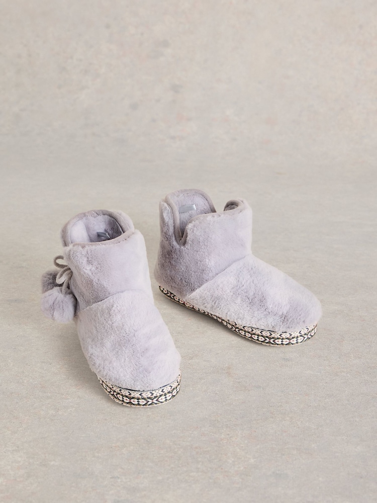 White Stuff Grey Faux Fur Bootie Slippers - Image 2 of 4