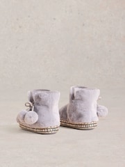 White Stuff Grey Faux Fur Bootie Slippers - Image 3 of 4