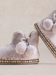 White Stuff Grey Faux Fur Bootie Slippers - Image 4 of 4