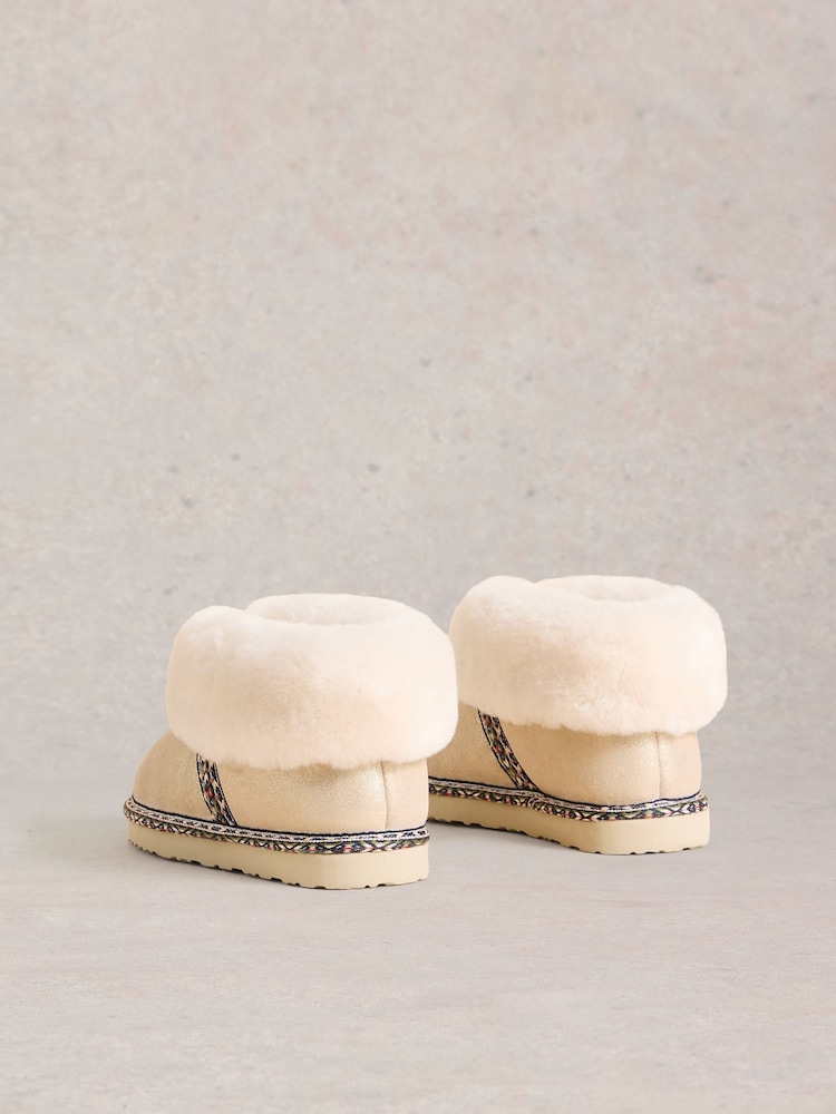 White Stuff Gold Suede Shearling Slipper Boots - Image 2 of 4