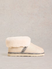 White Stuff Gold Suede Shearling Slipper Boots - Image 3 of 4