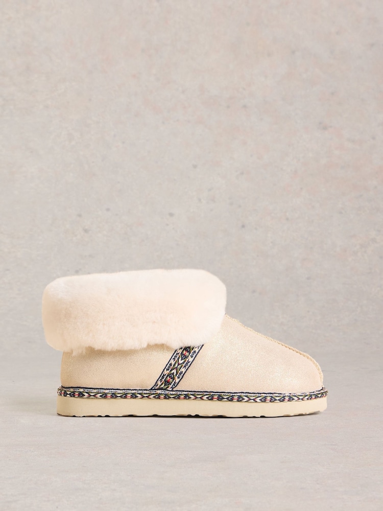White Stuff Gold Suede Shearling Slipper Boots - Image 3 of 4