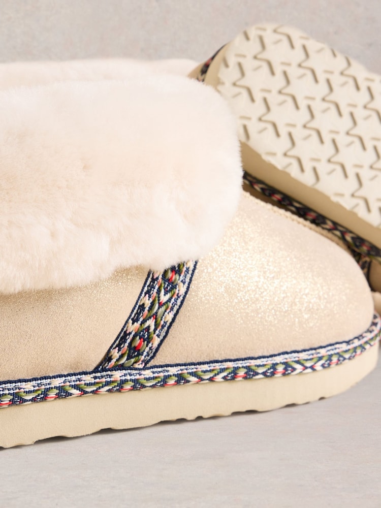 White Stuff Gold Suede Shearling Slipper Boots - Image 4 of 4