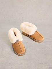 White Stuff Brown Suede Shearling Slipper Boots - Image 1 of 4