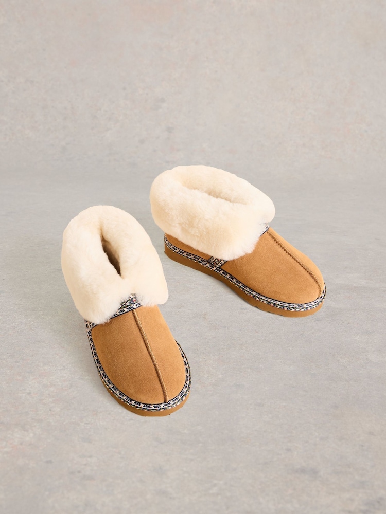 White Stuff Brown Suede Shearling Slipper Boots - Image 1 of 4
