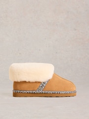 White Stuff Brown Suede Shearling Slipper Boots - Image 2 of 4