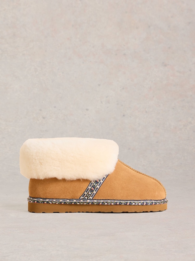 White Stuff Brown Suede Shearling Slipper Boots - Image 2 of 4