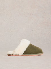 White Stuff Green Shearling Mule Slippers - Image 1 of 4