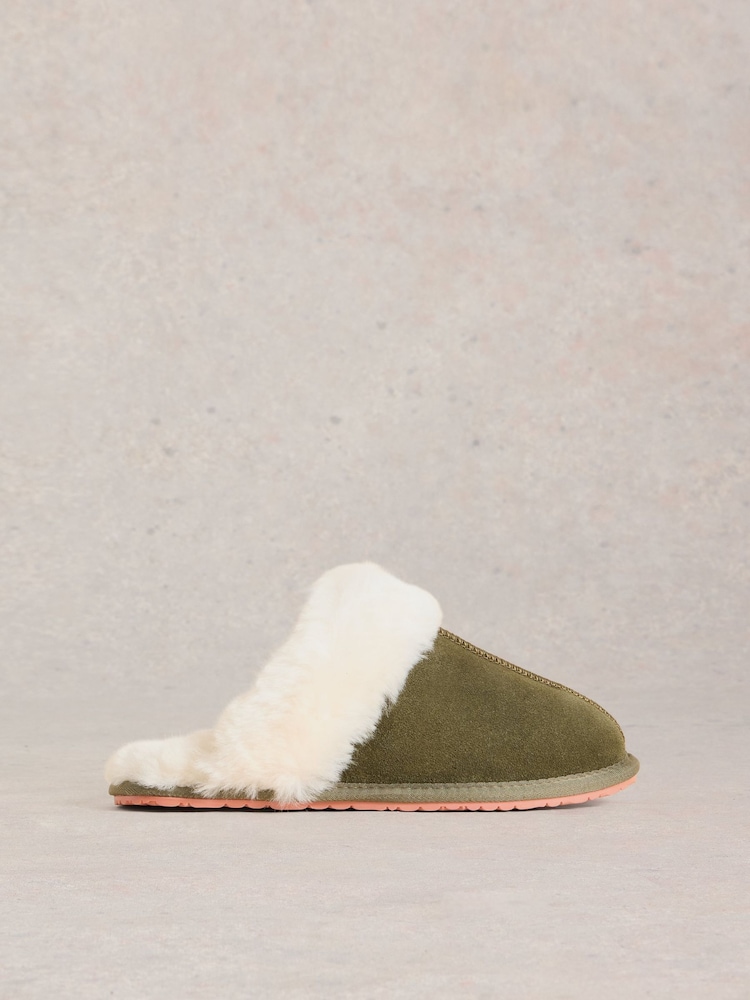 White Stuff Green Shearling Mule Slippers - Image 1 of 4