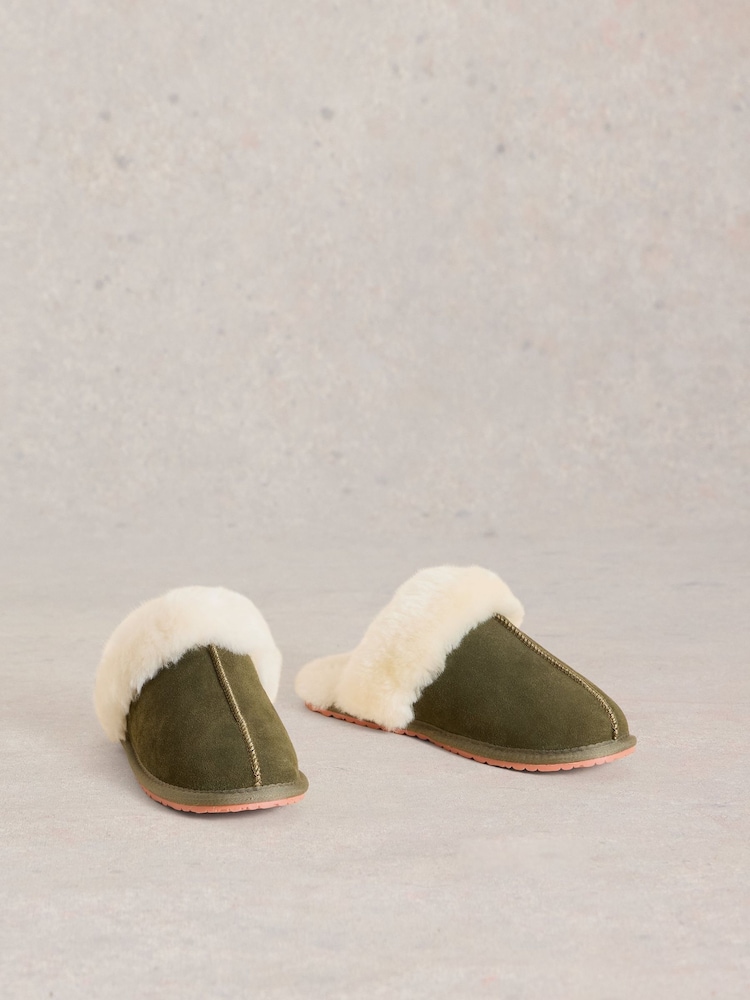 White Stuff Green Shearling Mule Slippers - Image 2 of 4