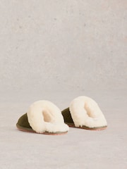 White Stuff Green Shearling Mule Slippers - Image 3 of 4