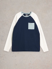 White Stuff Blue Robbie 100% Cotton Raglan Top - Image 5 of 6