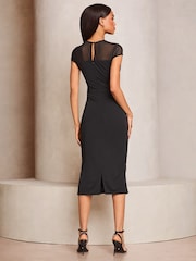 Lipsy Black Petite Deco Yoke Panel Short Sleeve Ruched Bodycon Dress - Image 4 of 4