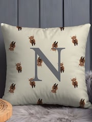 Personalised Initial Highland Cow Cushion 100% Cotton by Koko Blossom - Image 2 of 4