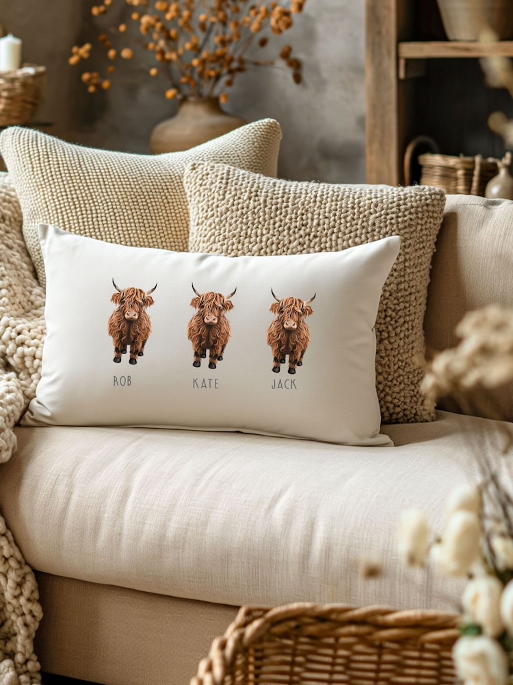 Personalised Family Highland 100% Cotton Cow Cushion by Koko Blossom - Image 2 of 3