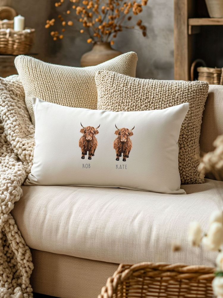 Personalised Family Highland 100% Cotton Cow Cushion by Koko Blossom - Image 3 of 3 Personalised Family Highland 100% Cotton Cow Cushion by Koko Blossom - Image 3 of 3