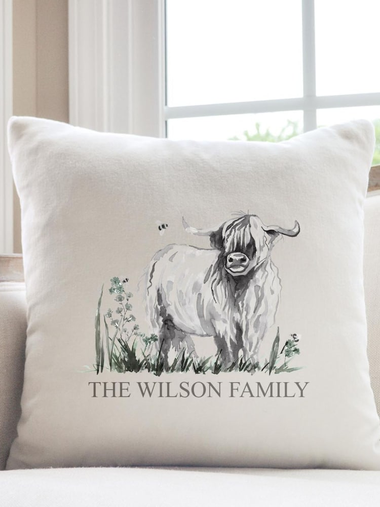 Personalised Highland 100% Cotton Cow Cushion by Koko Blossom - Image 1 of 4