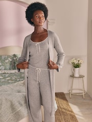 Laura Ashley Charcoal Grey Ribbed Long Line Lounge Cardigan - Image 1 of 5