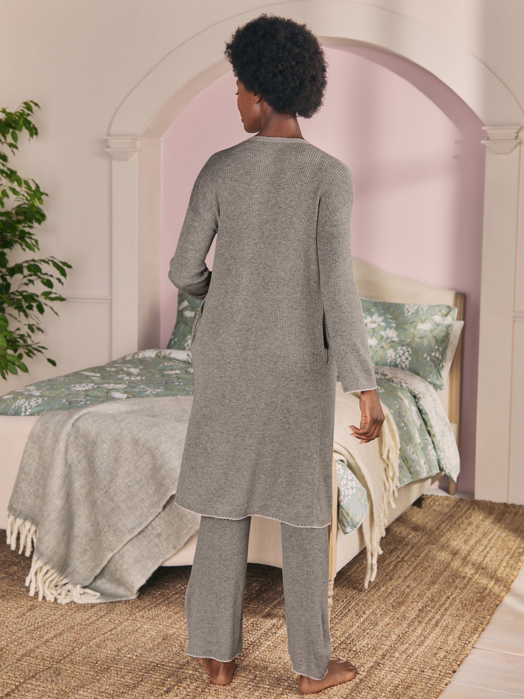 Buy Laura Ashley Charcoal Grey Ribbed Long Line Lounge Cardigan