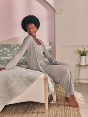 Laura Ashley Charcoal Grey Ribbed Long Line Lounge Cardigan - Image 3 of 5