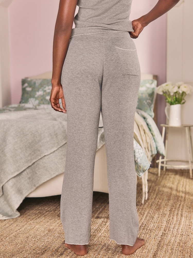 Laura Ashley Charcoal Grey Ribbed Wide Leg Lounge Trousers - Image 2 of 3