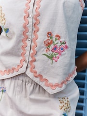 Laura Ashley Ecru Ric Rac Embroidered 100% Cotton Vest Set - Image 4 of 11
