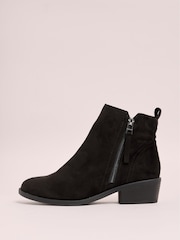 Friends Like These Black Wide Fit Mid Block Heel Side Zip Faux Suede Cuban Boots - Image 5 of 5