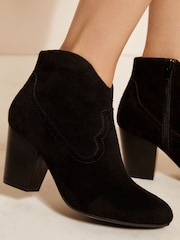 Friends Like These Black Wide Fit Mid Block Heel Western Faux Suede Cowboy Boots - Image 3 of 5
