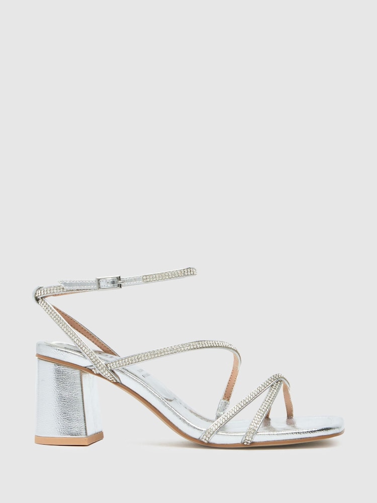 Schuh Silver Sully Embellished Block Shoes - Image 1 of 3 Schuh Silver Sully Embellished Block Shoes - Image 1 of 3