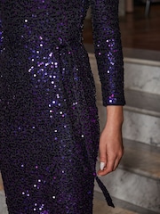 Sosandar Purple Sequin Bardot Midi Dress - Image 5 of 5