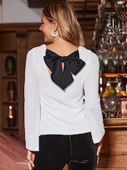 Sosandar Metallic Sequin Top With Black Bow Detail - Image 2 of 4