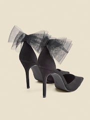 Sosandar Black Bow Detail Ankle Strap Court Shoes - Image 3 of 4