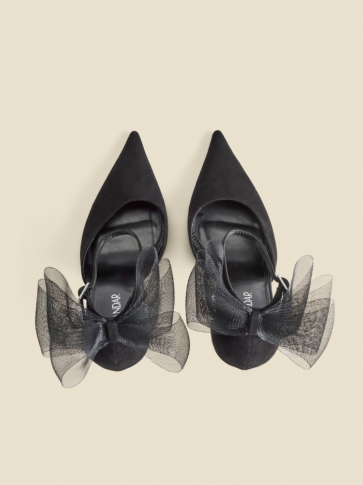 Sosandar Black Bow Detail Ankle Strap Court Shoes - Image 4 of 4