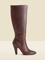 Sosandar Brown Leather Knee High Heeled Boots - Image 2 of 4