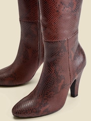 Sosandar Brown Leather Knee High Heeled Boots - Image 4 of 4