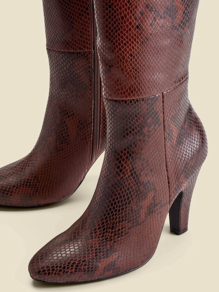 Sosandar Brown Leather Knee High Heeled Boots - Image 4 of 4