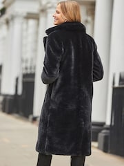 Sosandar Black Faux Fur Longline Coat - Image 3 of 5