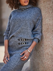Sosandar Grey Knitted Roll Neck Jumper - Image 4 of 5