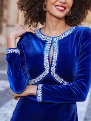 Sosandar Blue Embellished Cut Out Detail Dress - Image 3 of 5