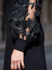 Sosandar Black Floral Print Sleeve Dress - Image 3 of 5