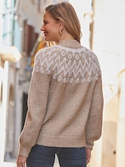 Sosandar Natural FairIsle Pattern High Neck Jumper - Image 4 of 5