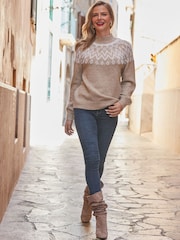 Sosandar Natural FairIsle Pattern High Neck Jumper - Image 5 of 5