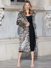 Sosandar Brown Faux Fur Longline Coat - Image 1 of 5
