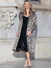 Sosandar Brown Faux Fur Longline Coat - Image 2 of 5