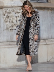 Sosandar Brown Faux Fur Longline Coat - Image 5 of 5