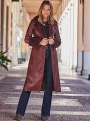 Sosandar Red Leather Coat With Faux Fur Trim - Image 1 of 5